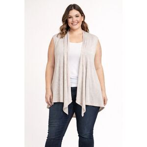 St. Tropez West Knit Linen Sleeveless Open Cream Cardigan XL #757